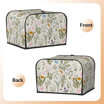 Vintage Flower Wild Herb Floral 4 Slice Toaster Cover, Waterproof Toaster Dust Bread Maker Protective Cover For Small Kitchen Appliance Dining Room Table Home Decor Gifts