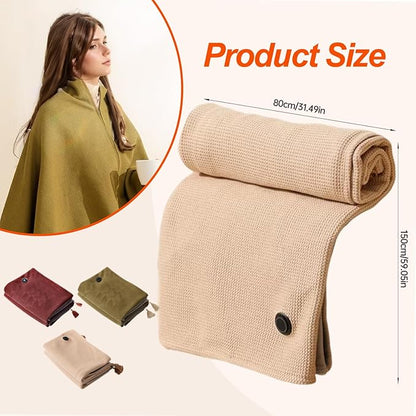 Portable Heated Shawl, 2026 New Portable Heated Blanket Shawl Wraps for Women, Cordless Heated Blanket with 3 Heating Levels for Home Camping Travel (Beige)