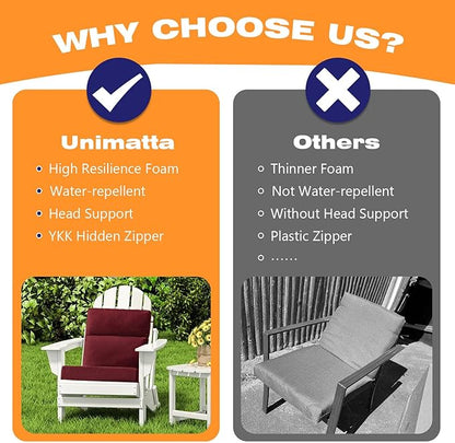 Sunbrella Outdoor High Back Chair Cushion Seat Pads, 44 x 21 Inch Water-Repellent & Fade-Resistant Patio Furniture Cushions with Ties for Adirondack, Rocking Chairs, Spectrum Ruby