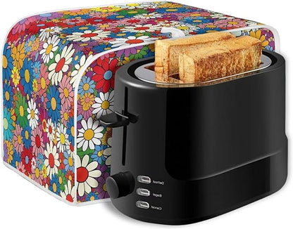 Daisy Flowers Printed Toaster Cover 2 Slice Wide Slot, Washable Kitchen Appliance Small Oven Bakeware Protector, Bread Maker Cover Dust and Fingerprint Protection