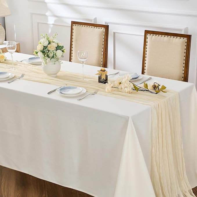 BALCONY & FALCON Beige Cheesecloth Table Runner 10FT 120 Inch Rustic & Boho Farmhouse Gauze Cheese Cloth Runners for Wedding Fall Thanksgiving Christmas Party Baby Shower Birthday Decor
