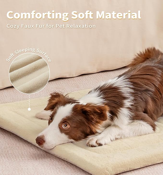 Made4Pets Dog Crate Pad Bed for Small Dogs, Washable & Reversible, Anti-Slip Kennel Mat for Cozy Sleeping, Soft Fluffy Dog Bed for Indoor & Outdoor Use, 24"x18", Beige