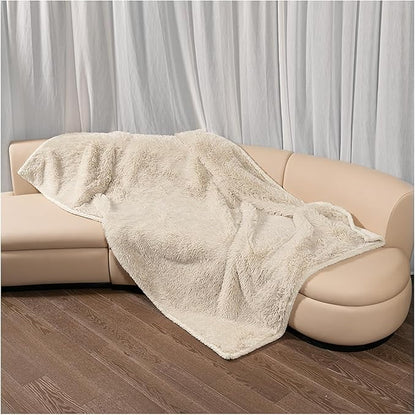 Long Faux Fur Calming Pet Blankets for Large Dogs Waterproof Cream Dog Blanket for Couch Sofa Cover Washable Puppy Bed Covers (Cream,XL-85x57in)