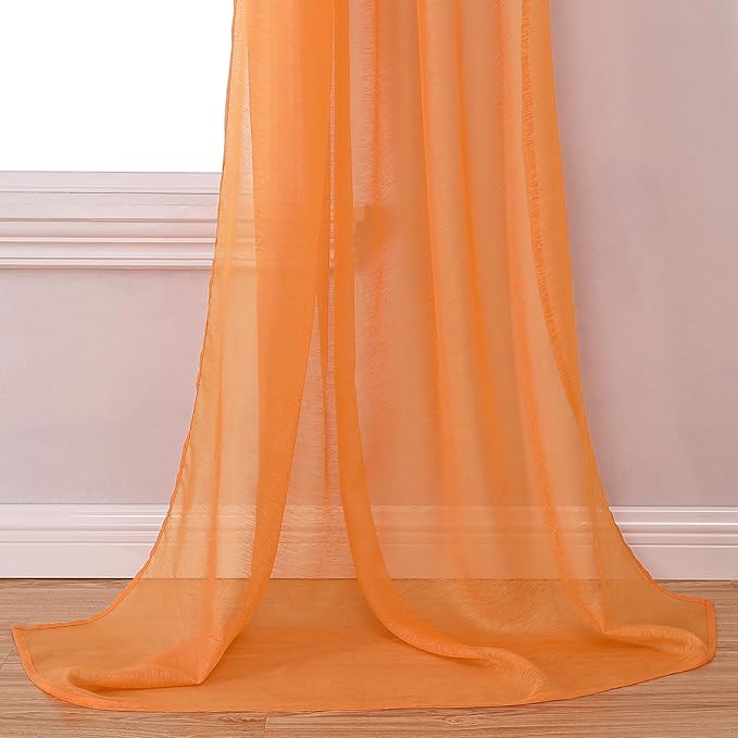 DONREN Coral Orange Window Scarf for Background - Luxury Soft Decoration Semi Sheer Scarf for Party Wedding (1 Pack,52 W x 216 L)