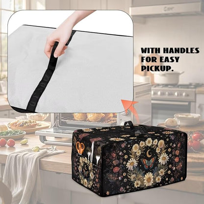 Vintage Daisy Butterfly Moon Print Toaster Oven Cover with Storage Bags Dust Cover for Microwave Oven Polyester-Linen Small Appliance Dust Covers Fits Most Microwaves, S