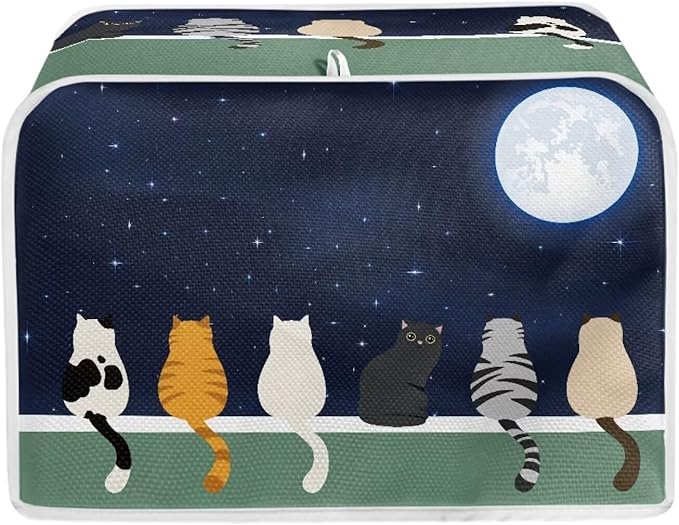 Galaxy Print Oven Cover Kitchen Bread Machine Protector, Moon Cat 2 Slice Toaster Cover for Home, Anti Dust Fingerprint Toaster Cover, Kitchen Small Appliance