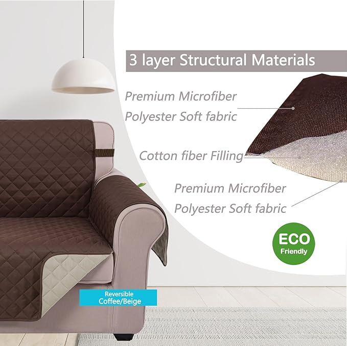 U-NICE HOME Large Sofa Cover Reversible Couch Cover for Dogs with Elastic Straps Water Resistant Furniture Protector for Pets Couch Cover for 4 Cushion Couch (Oversized Sofa, Coffee/Beige)