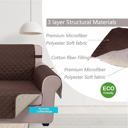 U-NICE HOME Reversible Sofa Cover Couch Cover for Dogs with Elastic Straps Water Repellent Furniture Protector for Pets Couch Cover for 3 Cushion Couch (Sofa, Coffee/Beige)