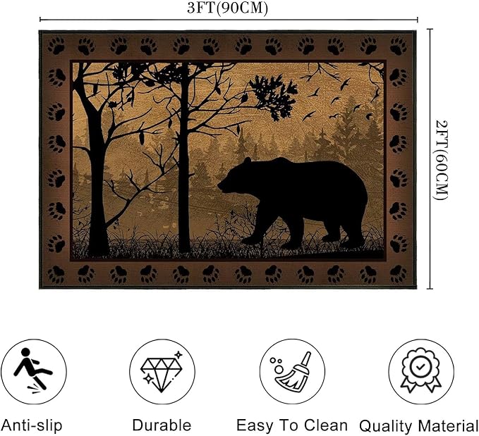 Vintage Entryway Rug 2x3 Washable Kitchen Rug Ulta-Thin Non-Slip Low Pile Indoor Entrance Door Mat,Bear Country Cabin Wildlife Throw Rugs Rustic Small Accent Rugs for Front Door,Bathroom,Bedroom