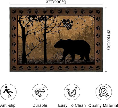 Vintage Entryway Rug 2x3 Washable Kitchen Rug Ulta-Thin Non-Slip Low Pile Indoor Entrance Door Mat,Bear Country Cabin Wildlife Throw Rugs Rustic Small Accent Rugs for Front Door,Bathroom,Bedroom