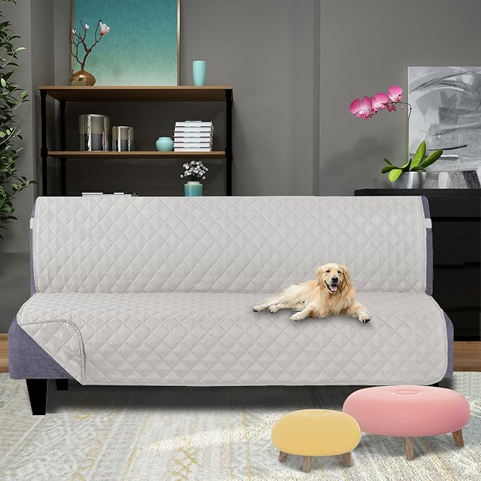 U-NICE HOME Futon Sofa Covers Reversible Sofa Slipcover Armless Cover Furniture Protector Couch Cover Water Resistant (Futon, Light Grey/Light Grey)
