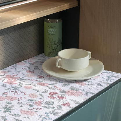 Floral Drawer and Shelf Liner for Cabinets, 12IN x 20FT Non-Adhesive and Strong Non-Slip Shelf Cabinet Drawer Liners for Kitchen, Table,Bookshelves,Waterproof Cupboard Liners,Easy to Clean