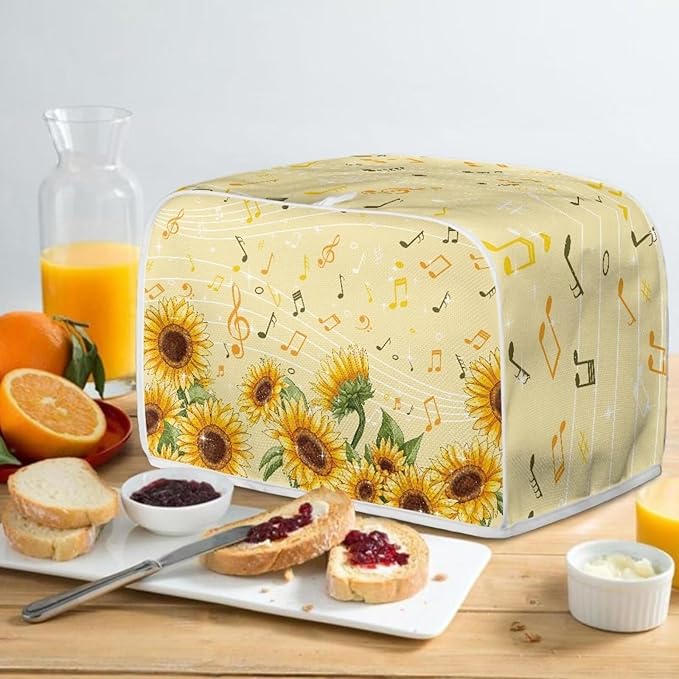 Sunflower Music A Print Bread Maker Cover, Anti Dust & Fingerprints Toaster Covers for Kitchen, 2 Slice Wide Slots