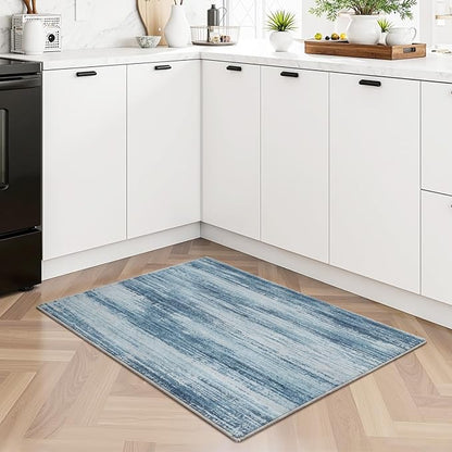 PADOOR Modern Abstract Entryway Rug - 2x3 Washable Rugs Non-Slip Door Mat, Ultra Soft Low Pile Floor Rugs Doormat for Entrance Front Door Indoor Blue