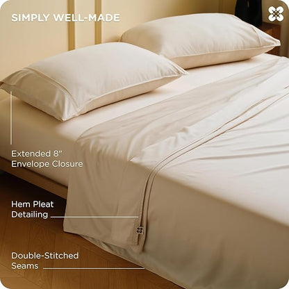 Bedsure Cooling Sheets, Rayon Derived from Bamboo & Cotton Blend, GentleSoft, Breathable, King Size Sheets Set, Deep Pocket Up to 18 Inches, Hotel Luxury Bedding for Hot Sleepers, Beige
