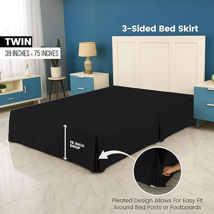 Utopia Bedding Twin Bed Skirt - Soft Quadruple Pleated Ruffle - Easy Fit with 15 Inch Tailored Drop - Hotel Quality, Shrinkage and Fade Resistant (Twin, Black)