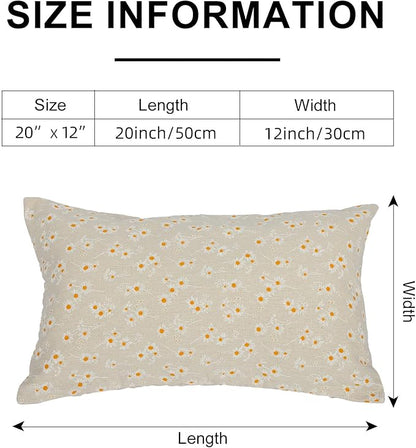 Spring Flower Lumbar Throw Pillow Cover 12x 20 Set of 2, Embroidered Daisy Farmhouse Linen Pillow Cushion Cases, Decorative Pillows for Bed, Outdoor Couch Bedroom Car Cream