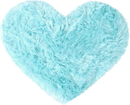 uxcell Heart Shaped Rugs for Bedroom,Small Aesthetic Carpet Girls,Cute Shaggy Floor Mirror Mat,Pastel Furry Throw Rug 2.3ftx3ft, Light Blue