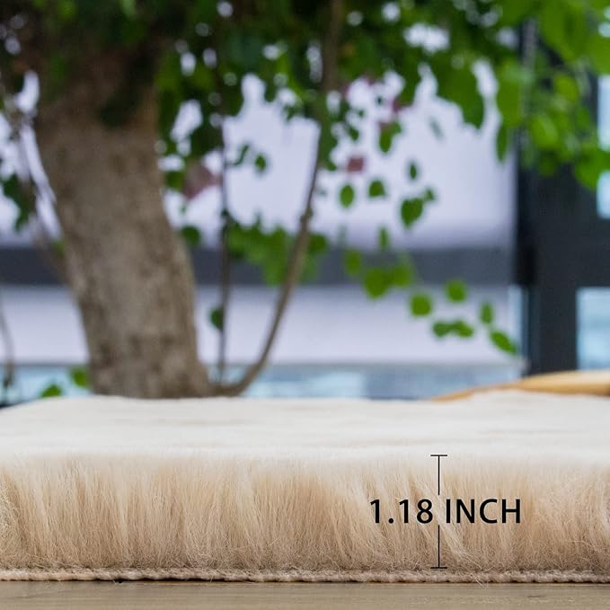 Light Brown Beige Plush Washable Fluffy Area Rugs for Bedroom Faux Fuzzy Bunny Fur Rug for Living Room Nursery Rug 3x5 Boho Rugs