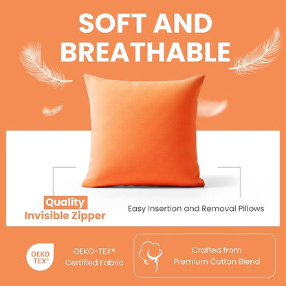 Haven & Glow Decorative Throw Pillow Cover – Square Cushion Case with Zipper | Modern Sofa, Couch & Bed Accent Pillow Covers for Living Room, Bedroom & Home Decor | 18 x 18 Inch – Orange – Pack of 2