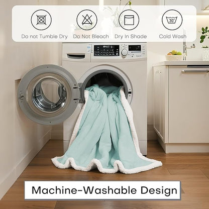 Electric Heated Blanket Throw Size 50"x60" - Dual-Sided with Microplush & Sherpa Fabric, 4 Heat Settings & 3 Hours Auto Off, Machine Washable - Spring Green