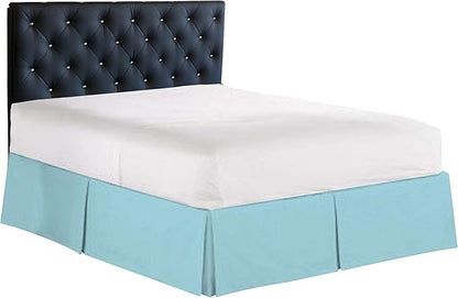 Bed Skirt - 100% Cotton 800 Thread Count Box Pleated Bed Skirt - Luxury Pleated Dust Ruffle, Hotel Quality Modern Bed Skirt, Easy Fit with 12 Inch Tailored Drop, Short Queen, Aqua Blue
