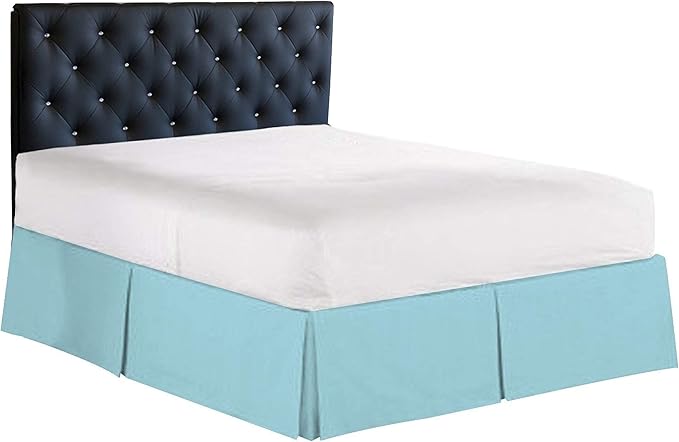 Bed Skirt - 100% Cotton 800 Thread Count Box Pleated Bed Skirt - Luxury Pleated Dust Ruffle, Hotel Quality Modern Bed Skirt, Easy Fit with 12 Inch Tailored Drop, King XL, Aqua Blue