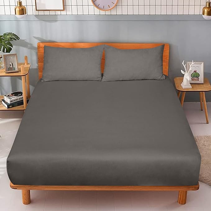 ROYALE LINENS 300 Thread Count 100% Long Staple Combed Cotton Fitted Sheet California King - Super Soft Deep Pocket Bottom Sheet - Fitted Sheets Only - Elastic Sheets (Cal King, Grey)