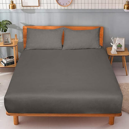 ROYALE LINENS 300 Thread Count 100% Long Staple Combed Cotton Fitted Sheet California King - Super Soft Deep Pocket Bottom Sheet - Fitted Sheets Only - Elastic Sheets (Cal King, Grey)