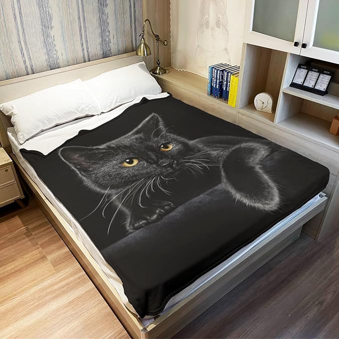 HommomH Black Cat Blanket for Women Girls, Cat Lover Gifts, Soft Fleece Throw Blankets for Sofa Couch Bed, Cozy Home Decor for Bedroom Living Room, 60" x 80"