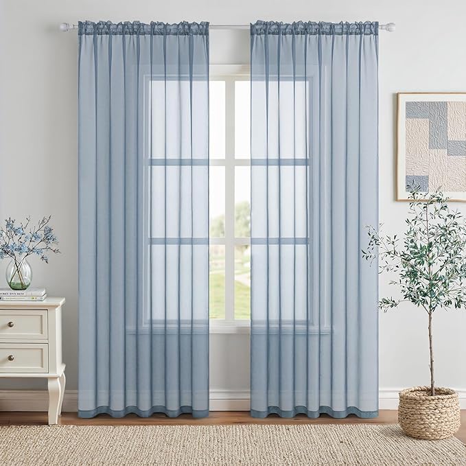 MIULEE 2 Panels Solid Color Sheer Window Curtains Elegant Window Voile Panels/Drapes/Treatment for Bedroom Living Room (54X45 Inches Dusty Blue)