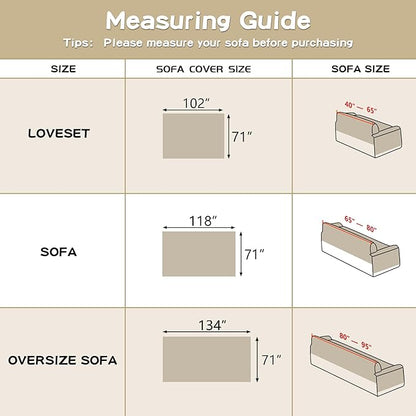 MEETSKY Couch Cover Sofa Slipcover Couch Protector Covers for Sectional Sofa,Universal Fit for Couch 2 Seat, Thick Washable Soft Touch for Pets, 71" x 134", Khaki
