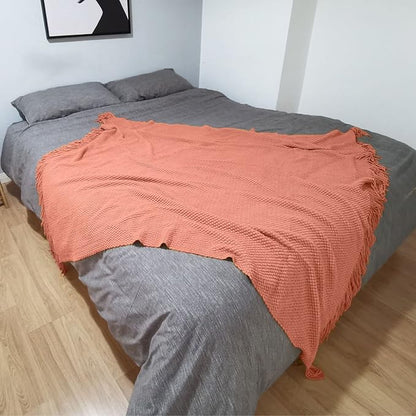 LOMAO Knitted Throw Blanket with Tassels Bubble Textured Lightweight Throws for Couch Cover Home Decor (Coral, 60x80)