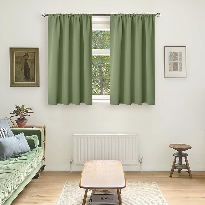 BGment Olive Green Blackout Curtains 54 Inches Length for Bedroom - Thermal Insulated Room Darkening Drapes for Kitchen Living Room Privacy, 42 x 54 Inch, 2 Panels