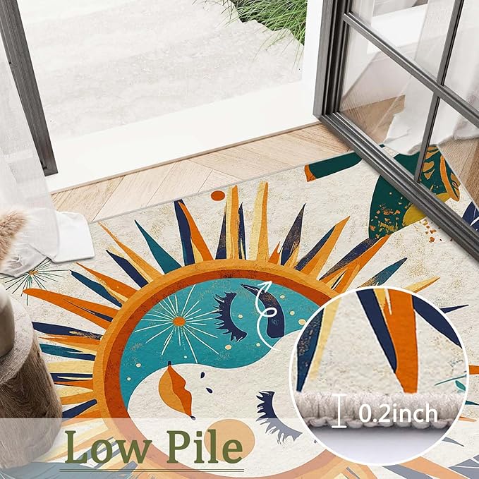 5x7 Sun and Moon Area Rug Leaf Orange Yellow Blue Beige Rug Non Slip Low Pile Large Carpet for Home Kitchen Living Room Bedroom Dining Room Office