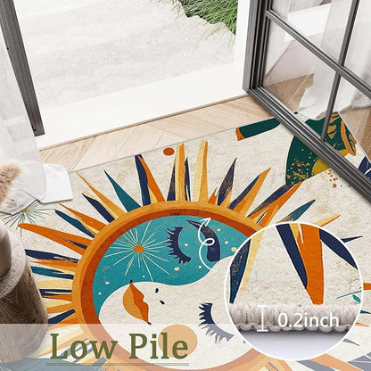 5x7 Sun and Moon Area Rug Leaf Orange Yellow Blue Beige Rug Non Slip Low Pile Large Carpet for Home Kitchen Living Room Bedroom Dining Room Office