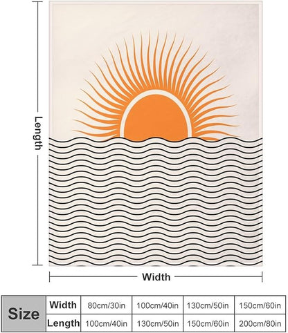 Abstract Sunset Throw Blanket, Boho Mid Century Geometric Minimalist Aesthetic Wave Sunrise Soft Warm Blankets for Couch Bedroom Sofa Office, 40"x50"