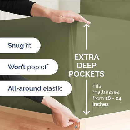Extra Deep Pocket Cal King Sheets - 4 Piece Breathable & Cooling Bed Sheets - Hotel Luxury Sheet Set - Soft, Wrinkle Free & Comfy - Easily Fits Extra Deep Mattresses - Deep Pocket Sage Green Sheets