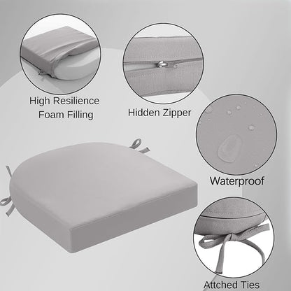 idee-home Outdoor Chair Cushions Set of 4, Thick 19" x 19" x 3" Patio Chair Cushions for Outdoor Furniture Waterproof with Ties, Seat Cushion, Chair Pads Dining Chair Grey