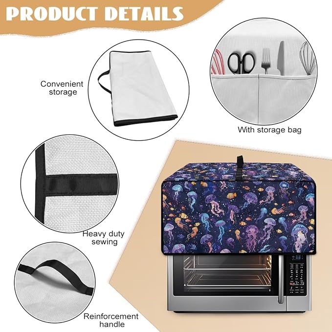 Jellyfish Clownfish Bubble Print Microwave Oven Cover Dust-Proof Fabric Toaster Oven Covers Easy to Clean Foldable Microwave Oven Grill Cover Protector with Top Handle, M