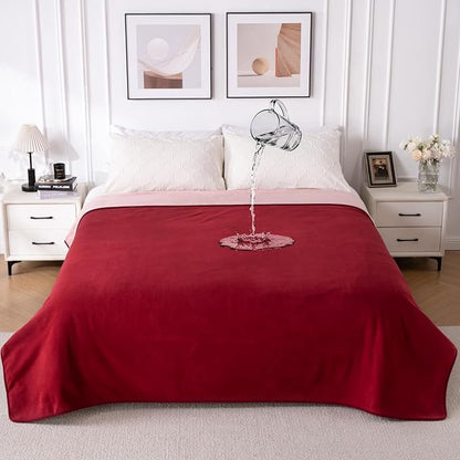 QiyI Waterproof Blanket for Bed King Size, Washable Reversible Bed Cover, Large Leakproof Stain-Resistant Furniture Protector for Travel & Camping, 80"x90", Burgundy/Pink