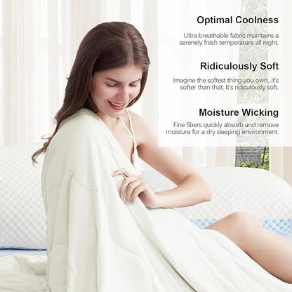 EASELAND Cooling Comforter Queen, Cold Touch Fabric Absorbs Body Heat, Double-Sided Cool Design Soft Fluffy Cooling Blanket for Night Sweats Hot Sleeper(Beige, Queen(90"x90"))