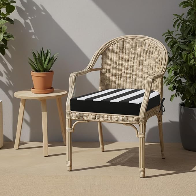 idee-home Outdoor Chair Cushions Set of 2, Thick 17" x 17" x 3" Outdoor Seat Cushions Patio Furniture Waterproof with Ties, Dining Pads