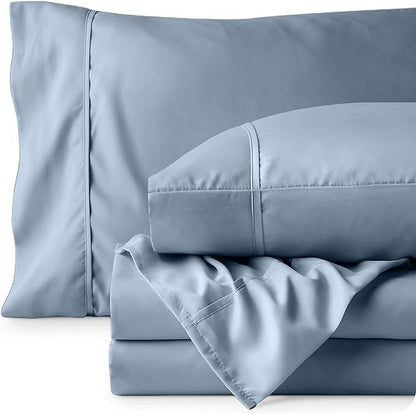 Bare Home California King Sheet Set - 1800 Ultra-Soft Microfiber Bed Sheets - Double Brushed - Deep Pockets - Easy Fit - 4 Piece Set - Bed Sheets (Cal King, Dusty Blue)