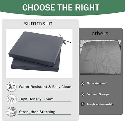 Outdoor Chair Cushions Set of 4: Waterproof & Fade Resistant Deep Seat Cushion for Patio Furniture - 24 x 24 Inch Chair Pads with Ties and Hidden Zipper - Patio Chair Cushion Replacement, Dark Grey