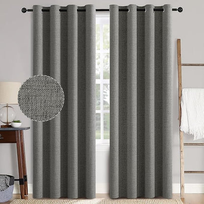 MIULEE Linen Texture Curtains for Bedroom Solid 100% Blackout Thermal Insulated Dark Grey Curtains Grommet Room Darkening Curtains/Draperies Luxury Decor for Living Room Nursery 52x84 Inch (2 Panels)