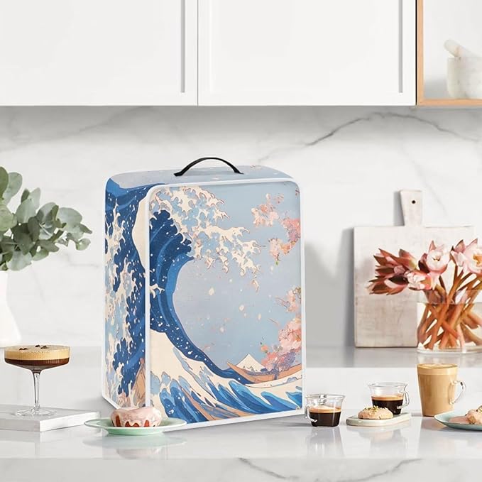 Coffee Maker Cover For Kitchen With Top Handle Waterproof Dust Appliance Cover Suitable For Most Coffee Machine Models The Great Wave off Kanagawa