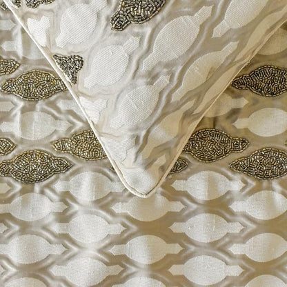 The HomeCentric King/Queen/Twin Ivory Luxury Full 68"x18" Bed Runner Without Pillow Cover, Bead Hand Embroidery Bed Scarf on Jacquard Fabric - Priscilla Dazzle