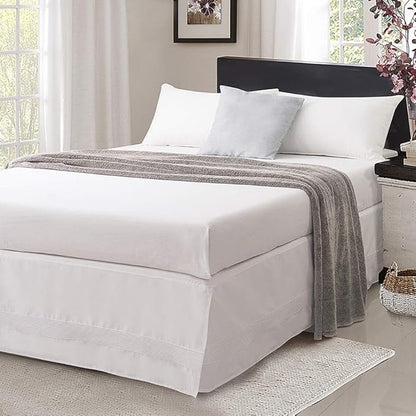 Valea Home Bed Skirt with Split Corners Durable Elegant Luxury Dust Ruffle Bed Covers with Pin Tucking 14 inch Tailored Drop, Twin, White