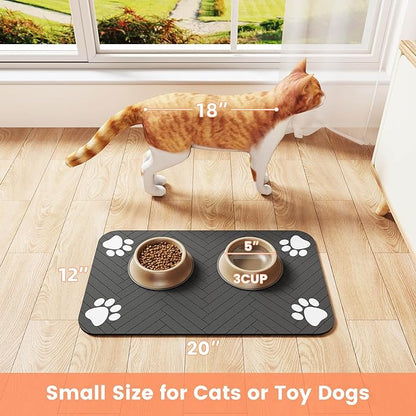 Pet Feeding Mat-Absorbent Pet Placemat for Food and Water Bowl, with Waterproof Rubber Backing, Quick Dry Water Dispenser Mat for Dog and Cat (24"x16", Christmas)